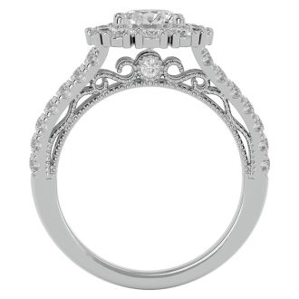 Moissanite Engagement Ring; 4 Carat Moissanite Halo Engagement Ring In 14 Karat White Gold