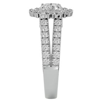 Moissanite Engagement Ring; 4 Carat Moissanite Halo Engagement Ring In 14 Karat White Gold