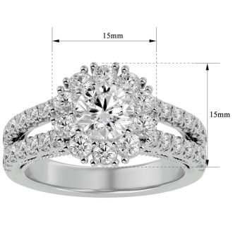 Moissanite Engagement Ring; 4 Carat Moissanite Halo Engagement Ring In 14 Karat White Gold