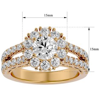 Moissanite Engagement Ring; 4 Carat Moissanite Halo Engagement Ring In 14 Karat Yellow Gold