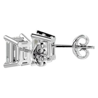 2 Carat Emerald Shape Moissanite Stud Earrings In 14 Karat White Gold