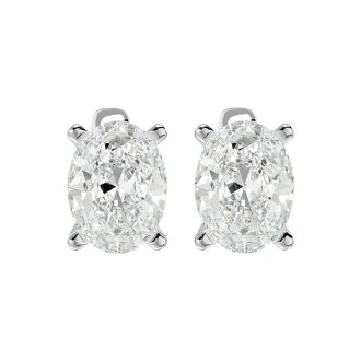 2 Carat Oval Shape Moissanite Stud Earrings In 14 Karat White Gold