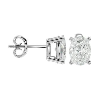 2 Carat Oval Shape Moissanite Stud Earrings In 14 Karat White Gold