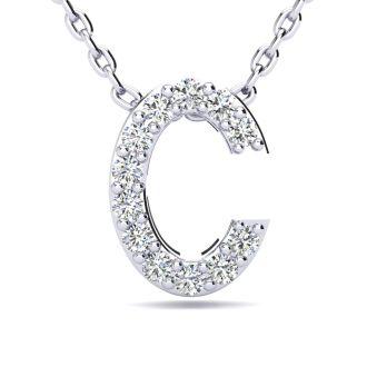 Letter C Diamond Initial Necklace In Sterling Silver With 12 Diamonds, 18 Inches