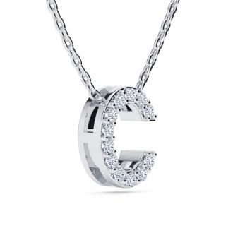 Letter C Diamond Initial Necklace In 1.4 Karat Gold™ With 12 Diamonds, 18 Inches (J-K, I2-I3)