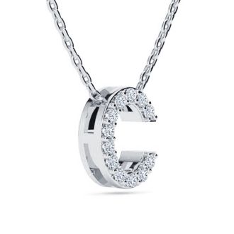 Letter C Diamond Initial Necklace In Sterling Silver With 12 Diamonds, 18 Inches