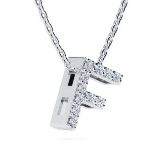 Letter F Diamond Initial Necklace In Sterling Silver With 11 Diamonds, 18 Inches