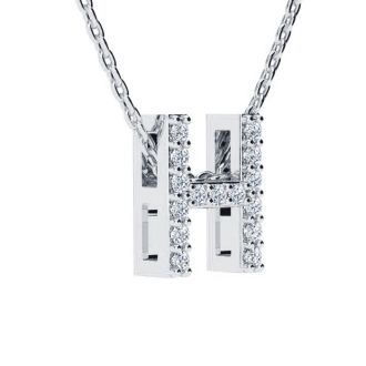 H Initial Necklace In Sterling Silver With 15 Diamonds, 18 Inches