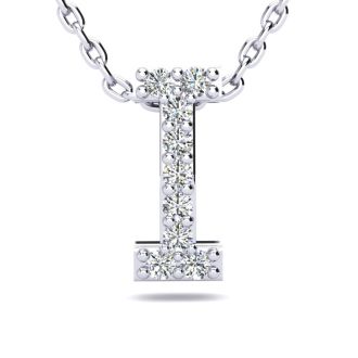 Letter I Diamond Initial Necklace In Sterling Silver With 9 Diamonds, 18 Inches