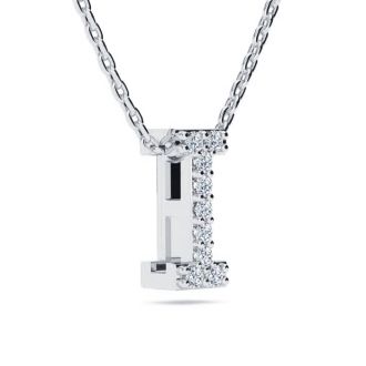 Letter I Diamond Initial Necklace In 1.4 Karat Gold™ With 9 Diamonds, 18 Inches (J-K, I2-I3)