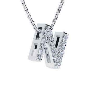 Letter N Diamond Initial Necklace In 1.4 Karat Gold™ With 18 Diamonds, 18 Inches (J-K, I2-I3)