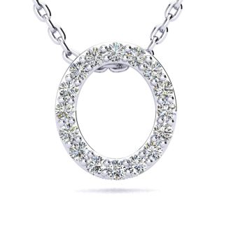 Letter O Diamond Initial Necklace In Sterling Silver With 16 Diamonds, 18 Inches