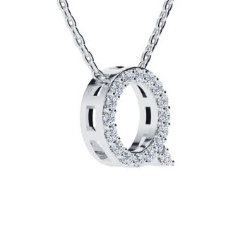 Letter Q Diamond Initial Necklace In Sterling Silver With 17 Diamonds, 18 Inches