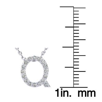 Letter Q Diamond Initial Necklace In Sterling Silver With 17 Diamonds, 18 Inches
