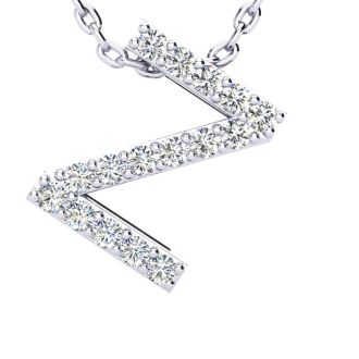 Z Initial Necklace In Sterling Silver With 16 Diamonds, 18 Inches