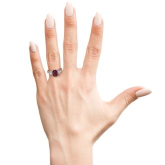 Garnet Ring: Garnet Jewelry: 1 1/2 Carat Garnet and Two Diamond Heart Ring In 1.4 Karat White Gold™