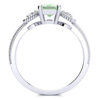 1 Carat Green Amethyst and Two Diamond Heart Ring In 1.4 Karat White Gold™