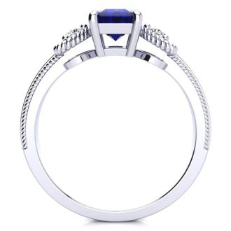 1 1/4 Carat Sapphire and Two Diamond Heart Ring In 1.4 Karat White Gold™