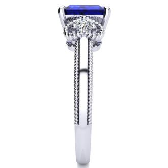 1 1/4 Carat Sapphire and Two Diamond Heart Ring In 1.4 Karat White Gold™