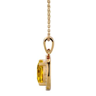 2 1/4 Carat Cushion Cut Citrine and Halo Diamond Necklace In 14 Karat Yellow Gold, 18 Inches