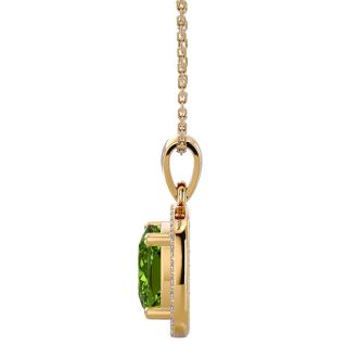 2 3/4 Carat Cushion Cut Peridot and Halo Diamond Necklace In 14 Karat Yellow Gold, 18 Inches