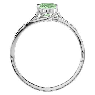 1 1/4 Carat Oval Shape Green Amethyst and Diamond Ring In 14 Karat White Gold