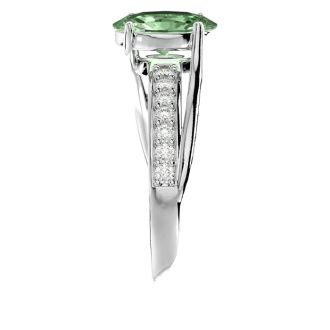 1 1/4 Carat Oval Shape Green Amethyst and Diamond Ring In 14 Karat White Gold