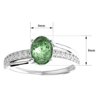 1 1/4 Carat Oval Shape Green Amethyst and Diamond Ring In 14 Karat White Gold