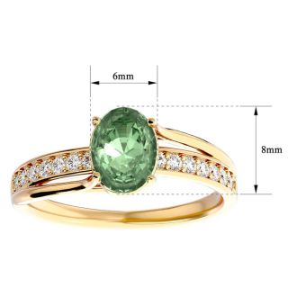 1 1/4 Carat Oval Shape Green Amethyst and Diamond Ring In 14 Karat Yellow Gold