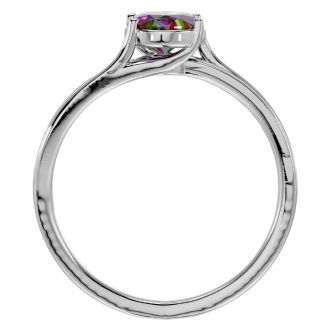 1-1/4 Carat Oval Shape Mystic Topaz Ring With Diamonds In 14 Karat White Gold