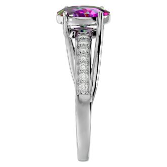 1-1/4 Carat Oval Shape Mystic Topaz Ring With Diamonds In 14 Karat White Gold