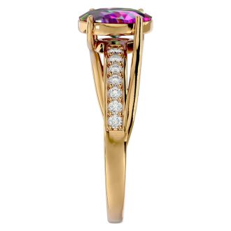1-1/4 Carat Oval Shape Mystic Topaz Ring With Diamonds In 14 Karat Yellow Gold