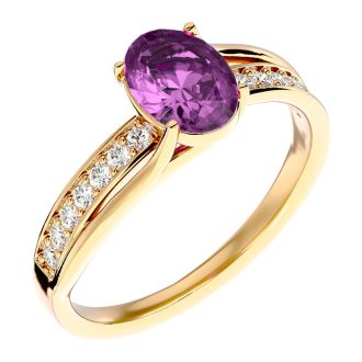 1 3/4 Carat Oval Shape Pink Topaz and Diamond Ring In 14 Karat Yellow Gold