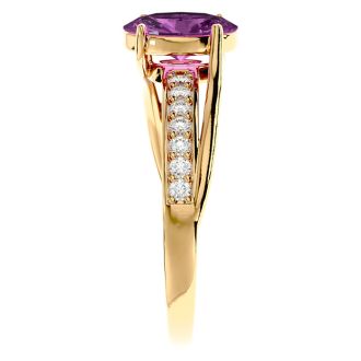 1 3/4 Carat Oval Shape Pink Topaz and Diamond Ring In 14 Karat Yellow Gold