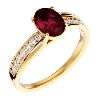 Garnet Ring: Garnet Jewelry: 1 3/4 Carat Oval Shape Garnet and Diamond Ring In 14 Karat Yellow Gold