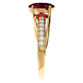 Garnet Ring: Garnet Jewelry: 1 3/4 Carat Oval Shape Garnet and Diamond Ring In 14 Karat Yellow Gold