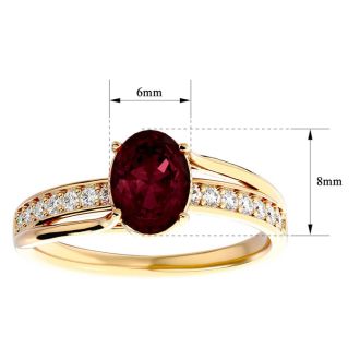 Garnet Ring: Garnet Jewelry: 1 3/4 Carat Oval Shape Garnet and Diamond Ring In 14 Karat Yellow Gold