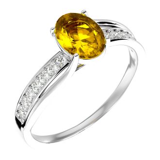 1 1/4 Carat Oval Shape Citrine and Diamond Ring In 14 Karat White Gold
