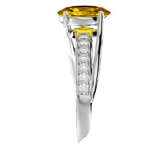 1 1/4 Carat Oval Shape Citrine and Diamond Ring In 14 Karat White Gold