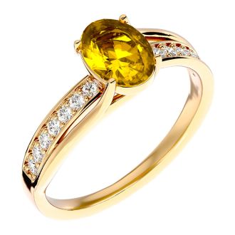 1 1/4 Carat Oval Shape Citrine and Diamond Ring In 14 Karat Yellow Gold