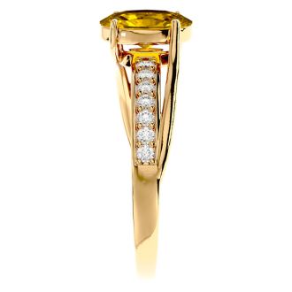 1 1/4 Carat Oval Shape Citrine and Diamond Ring In 14 Karat Yellow Gold