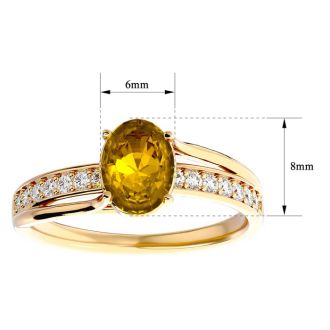 1 1/4 Carat Oval Shape Citrine and Diamond Ring In 14 Karat Yellow Gold