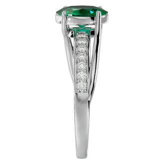 1 1/3 Carat Oval Shape Emerald and Diamond Ring In 14 Karat White Gold