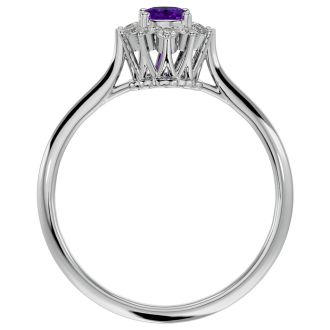 2/3 Carat Oval Shape Amethyst and Halo Diamond Ring In 14 Karat White Gold