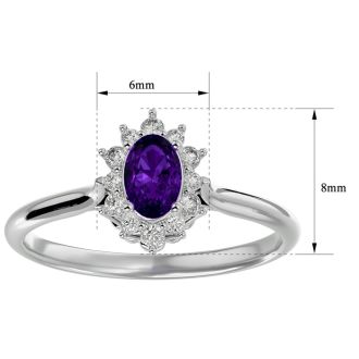 2/3 Carat Oval Shape Amethyst and Halo Diamond Ring In 14 Karat White Gold