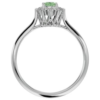 2/3 Carat Oval Shape Green Amethyst and Halo Diamond Ring In 14 Karat White Gold