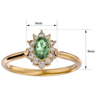 2/3 Carat Oval Shape Green Amethyst and Halo Diamond Ring In 14 Karat Yellow Gold