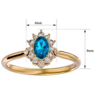 2/3 Carat Oval Shape Blue Topaz and Halo Diamond Ring In 14 Karat Yellow Gold