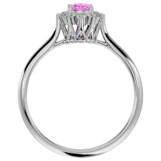 2/3 Carat Oval Shape Pink Topaz and Halo Diamond Ring In 14 Karat White Gold