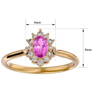 2/3 Carat Oval Shape Pink Topaz and Halo Diamond Ring In 14 Karat Yellow Gold